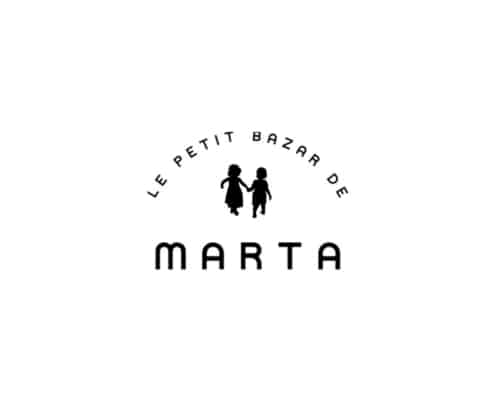 Logo avec deux silhouettes d'enfants et le texte "Le Petit Bazar de Marta", réalisé dans un design studio élégant. Limbus Studio