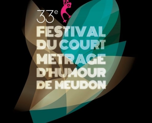 Logo du 33e Festival du Film Court de Comédie de Meudon, réalisé par une agence de design innovante, mettant en scène une feuille abstraite colorée sur fond noir. Limbus Studio