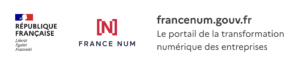 Logos pour la République Française et France Num, conçus de manière créative par un studio de renom, avec le site Internet "francenum.gouv.fr" et un slogan français. Limbus Studio