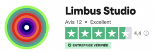 Cercles concentriques colorés à côté de « Limbus Studio », un pôle de design et de création innovant, avec une note de 4,5 étoiles et le badge « Entreprise Vérifiée ». Limbus Studio