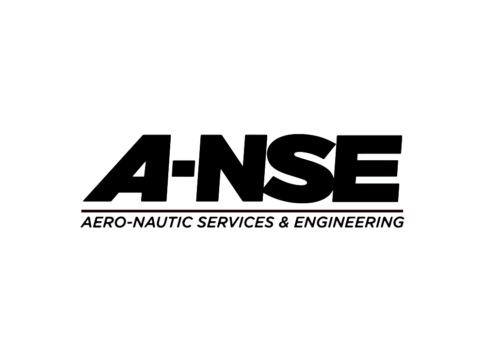 Logo texte noir « A-NSE : Aero-Nautic Services & Engineering » sur fond blanc, réalisé avec précision et créativité digne des plus belles créations d'un studio. Limbus Studio