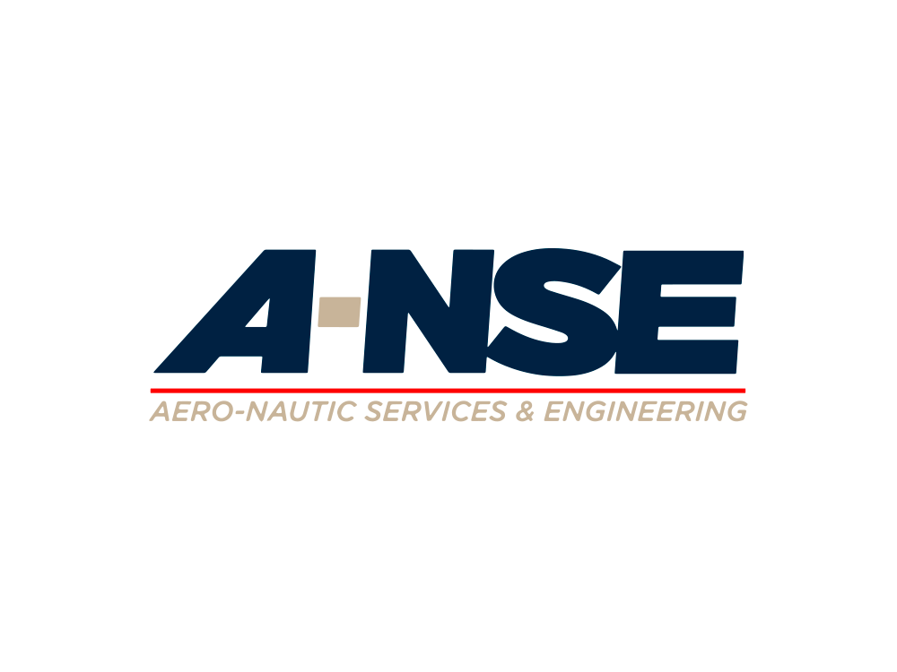 Logo avec le texte "A-NSE Aero-Nautic Services & Engineering" en lettres grasses sur fond blanc, conçu avec la précision d'un studio de création de haut niveau. Limbus Studio