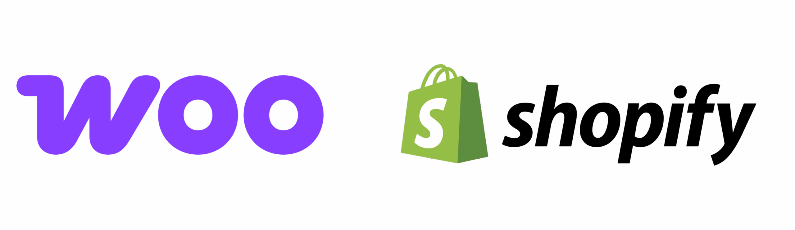 Logos WooCommerce et Shopify côte à côte sur un fond clair, parfait pour illustrer votre prochain rapport d'activité. Limbus Studio