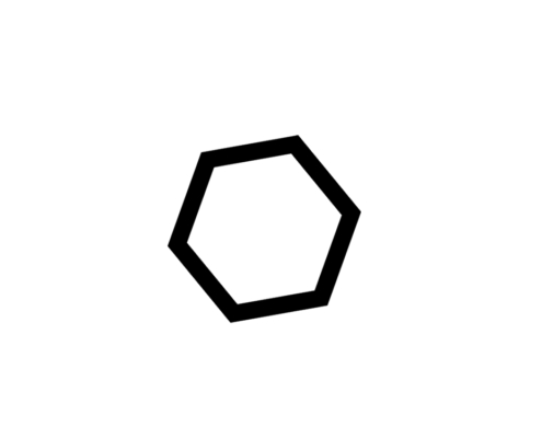 Un contour d'hexagone épais, noir et régulier centré sur un fond blanc. Limbus Studio