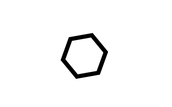 Un contour d'hexagone épais, noir et régulier centré sur un fond blanc. Limbus Studio