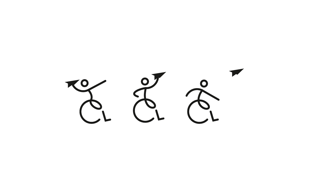Trois personnages en fauteuil roulant lancent un avion en papier, montrant le mouvement et la progression de gauche à droite. Limbus Studio