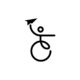 Dessin minimaliste d'une personne en fauteuil roulant tenant un avion en papier, symbolisant l'accessibilité, sur fond blanc. Limbus Studio