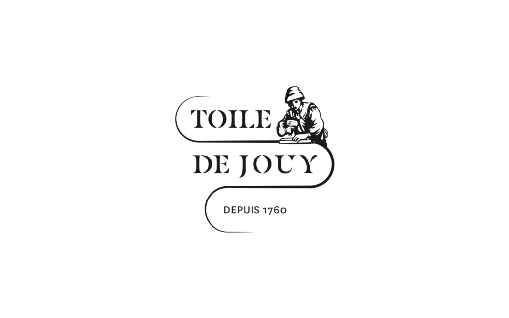 Logo de la Toile de Jouy avec un personnage en train de dessiner au-dessus du texte et "DEPUIS 1760" en dessous, évoquant le patrimoine artistique du Musée de la Toile de Jouy. Limbus Studio