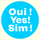 Cercle bleu avec "Oui ! Oui ! Sim !" en texte blanc - signifiant "oui" en français, anglais et portugais - faisant la promotion de la pétition 2degrees pour le climat et inspirant l'action environnementale. Limbus Studio