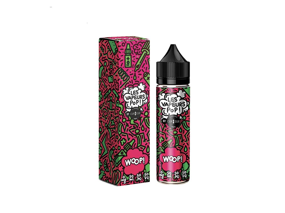 Un flacon d'e-liquide coloré étiqueté « Les Vapeurs Pop », arborant un design aux graphismes de dessins animés vibrants, est complété par une boîte assortie qui crie la créativité. Limbus Studio