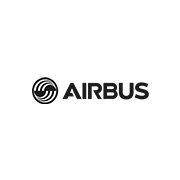 Logo Airbus présentant un design abstrait circulaire à côté du mot « AIRBUS » en lettres noires en gras. Limbus Studio