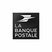 Logo de La Banque Postale avec un motif d'oiseau blanc sur fond noir. Limbus Studio