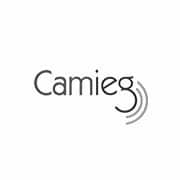 Logo Camieg avec texte stylisé et trois lignes courbes suggérant des ondes sonores. Limbus Studio