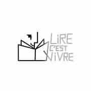 Dessin minimaliste d'une personne en train de lire avec le texte français "Lire C'est Vivre" à côté du livre. Limbus Studio