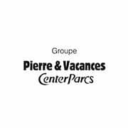 Logo du Groupe Pierre & Vacances Center Parcs avec texte noir sur fond blanc. Limbus Studio