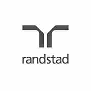 Logo Randstad avec un symbole simple et abstrait au-dessus du nom de l'entreprise en lettres minuscules. Limbus Studio