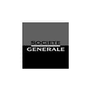 Logo de la Société Générale avec un fond gris et noir séparé et le nom de la société en lettres majuscules blanches. Limbus Studio