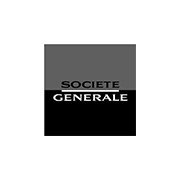 Logo de la Société Générale avec un fond gris et noir séparé et le nom de la société en lettres majuscules blanches. Limbus Studio