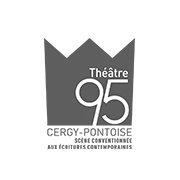 Logo du Théâtre 95, Cergy-Pontoise avec une forme de couronne au dessus du texte. Limbus Studio