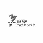 Logo avec « M » stylisé et texte « MASSY, Ma Ville Avance » en niveaux de gris. Limbus Studio