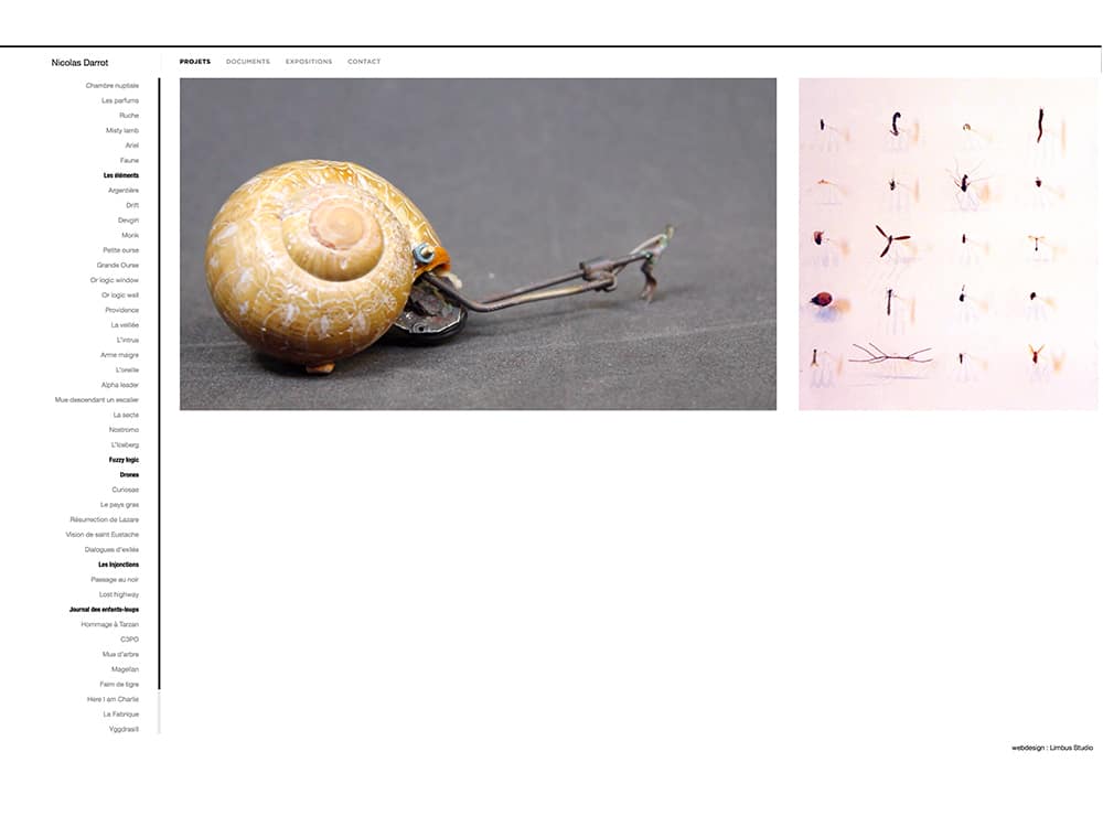 Une coquille d'escargot avec des pattes mécaniques à gauche, incarnant une fusion de nature et de technologie ; des lignes et des points abstraits rappelant le webdesign moderne à droite, mêlant harmonieusement créativité et innovation. Limbus Studio