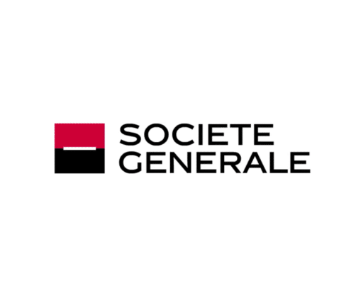 Logo de la Société Générale avec un carré noir et rouge à côté du nom de l'entreprise en lettres majuscules en gras, illustrant un graphisme moderne et une création innovante. Limbus Studio